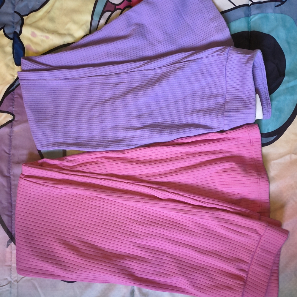 Girls Ribbed Knit Flare Leggings Duo - Lavender & Hot Pink 7/8